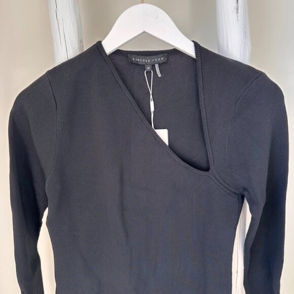 Endless Rose Jeanne Knit Asymmetrical Neck Long Sleeve Black Mini Dress Sz M - Picture 4 of 12